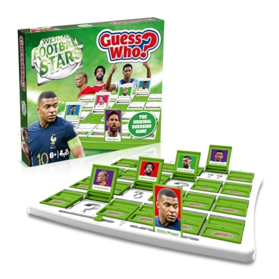 World Football Stars, Guess Who? Green Board Game, Play with Messi, Ronaldo, Harry Kane, Salah, Easy to Setup, Gift for Ages 6