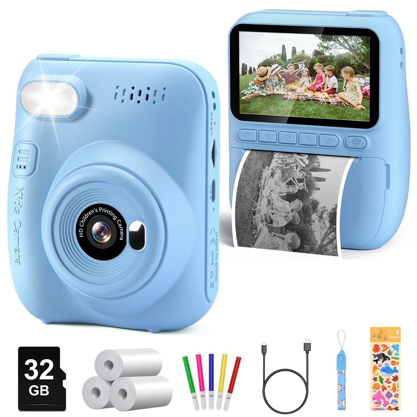 Instant Print Camera for Kids, 3.0" Kids Camera for 5-12 Years,  HD 1080P Digital Camera with 3 Rolls of Printer Paper for early exposure to creative photography.