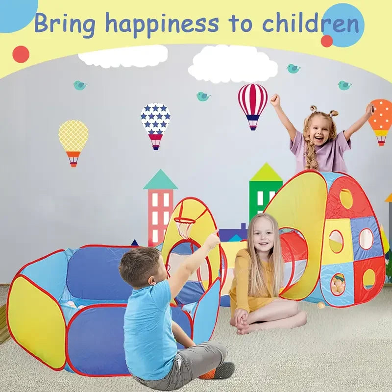 Tent Playhouse With Tunnel Ball Pit And Fence for Indoor/Outdoor Play