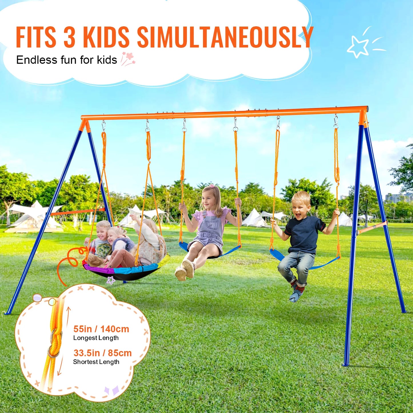 SucceBuy Backyard Swing Set With Saucer Swing And Belt Swings