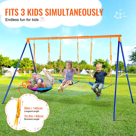 SucceBuy Backyard Swing Set With Saucer Swing And Belt Swings