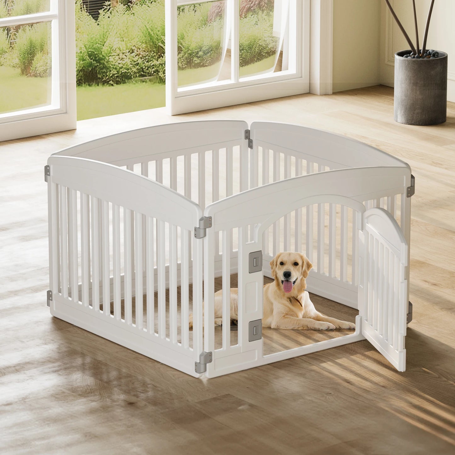 Plastic Dog Playpen For Indoor Outdoor Safe Space for Pets,  Folding Portable Expandable