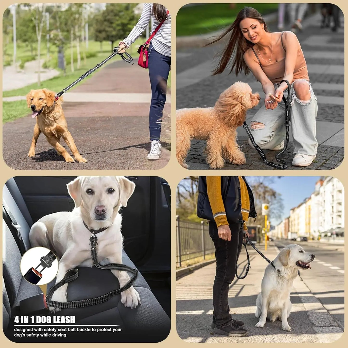 Reflective Shock Absorbing Dog Leash For Large Dogs Tactical Bungee