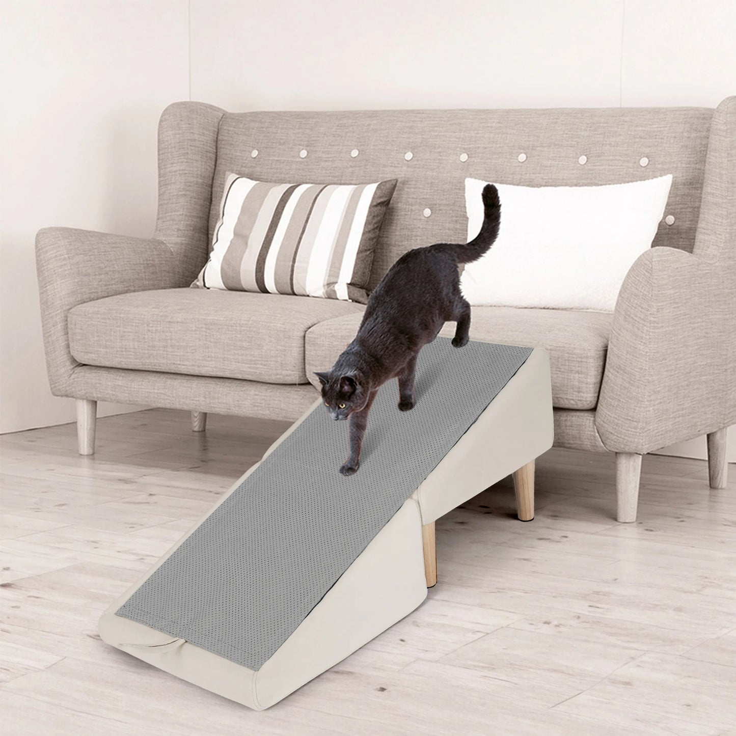 Convertible Pet Ramp With Foldable Footstool Helps Small Pets or Aging Pets Reach Higher Surfaces