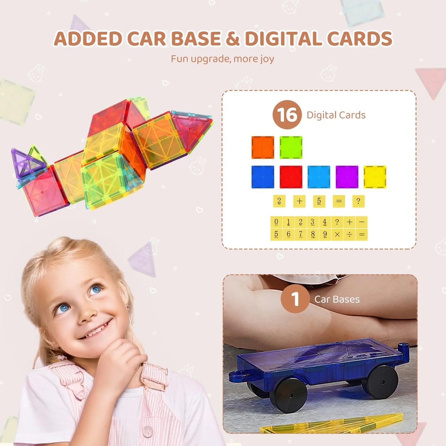 55pcs Magnetic Building Blocks Construction Set. Magnet Tiles for Preschool Girls and Boys who love to Build, as an Intro to STEM Learning.