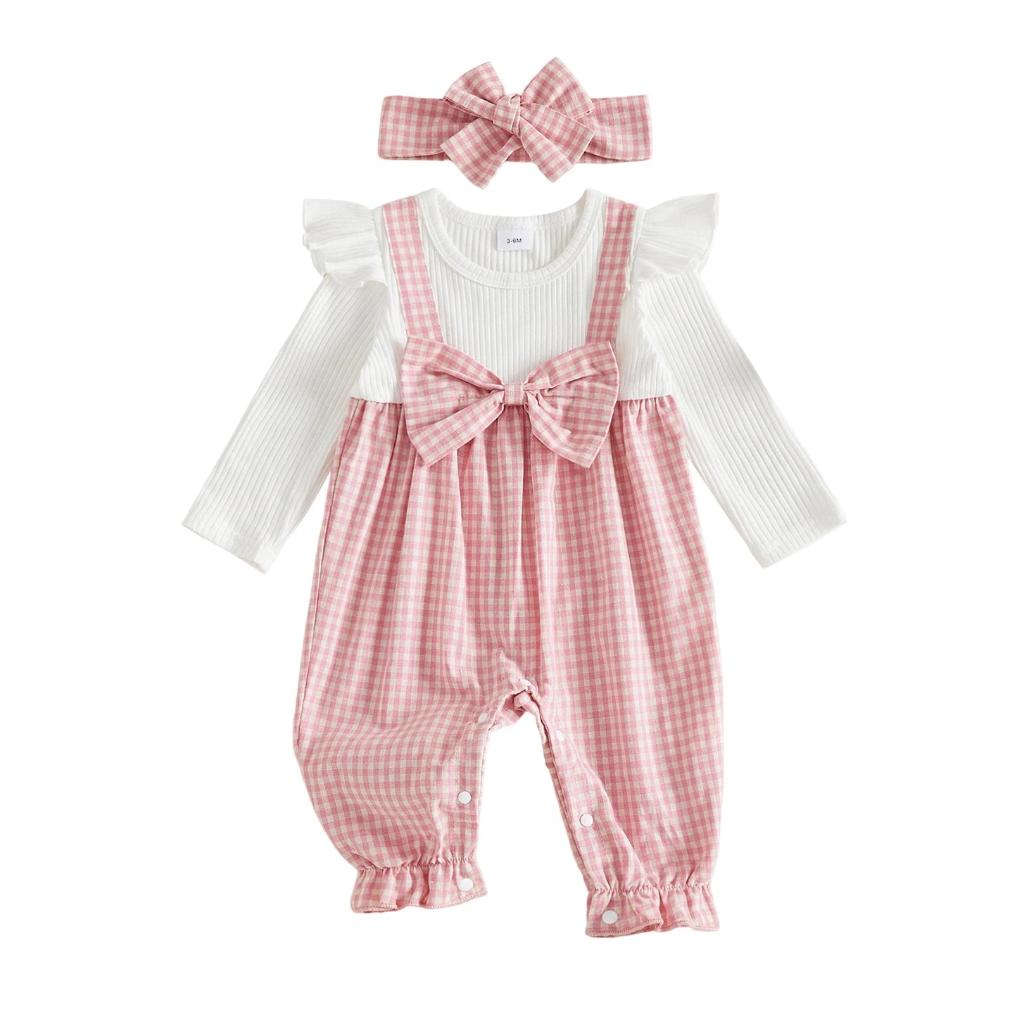 Cute Baby Girl's Jumpsuit with Headband. Girls Fall Outfit for Special Occasions.