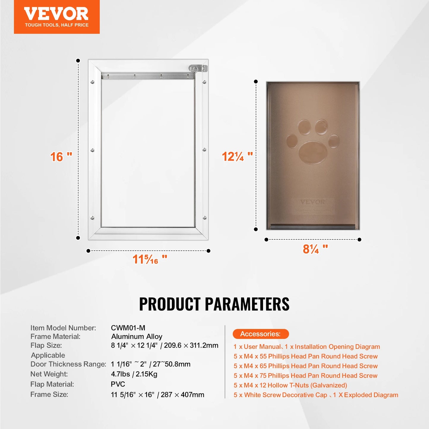 Pet Door Aluminum Frame with Lock and Flap System, Weatherproof Doggy Door Easy to Install in Interior or Exterior Doors