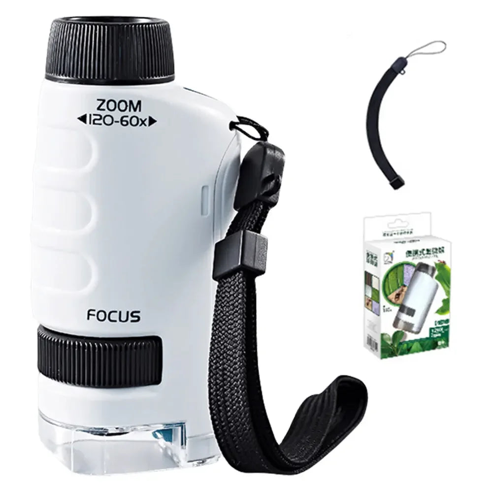 Handheld Microscope Kit With LED Light For Learning in the Great Outdoors, uses batteries for best hands-on discovery