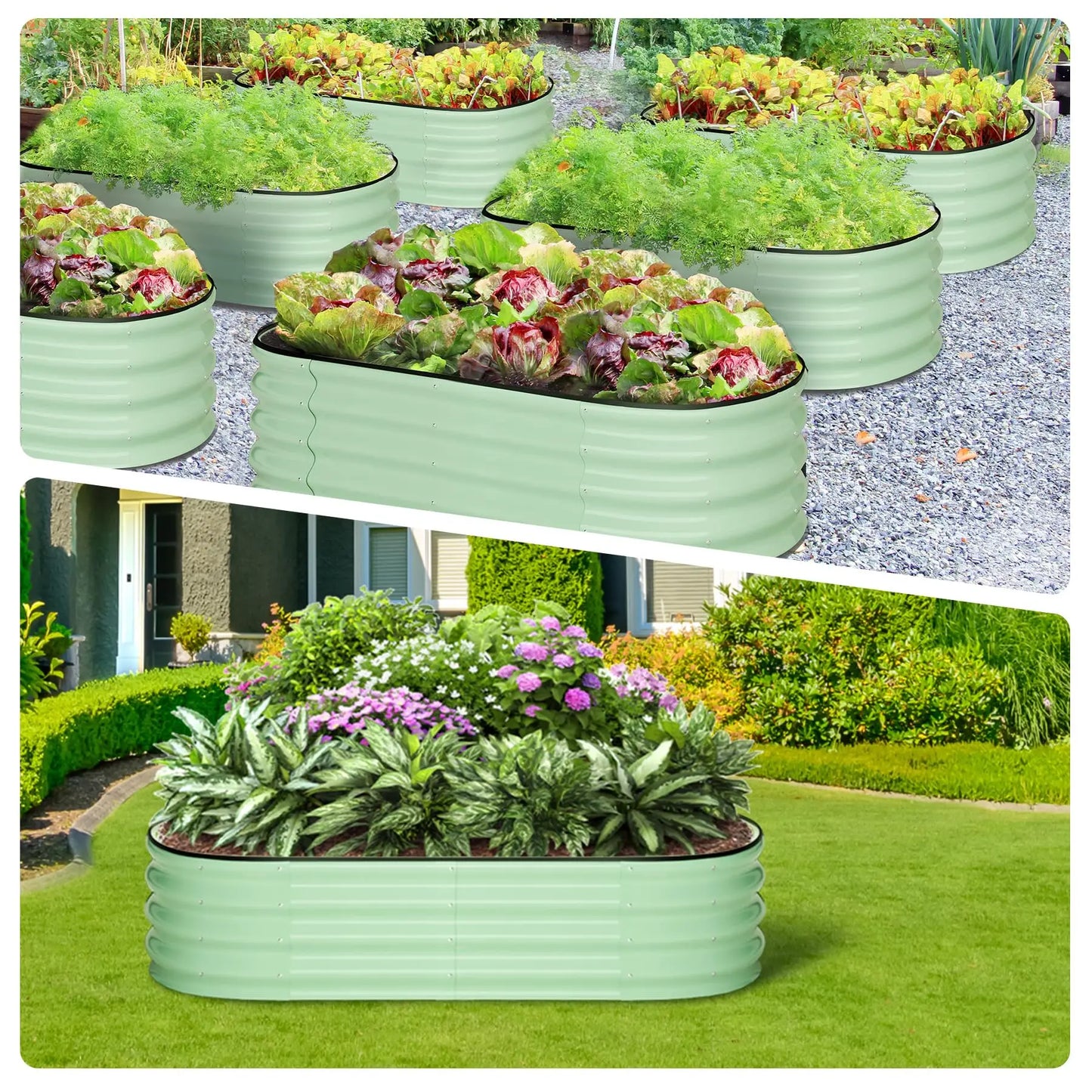 2-Pack Oval Galvanized Steel Raised Garden Bed with Open Base,  Safety Edge Metal Planter Box, Raised Beds for Vegetables, Flowers, Herbs