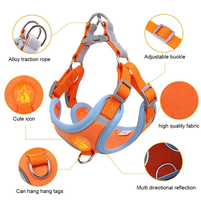 Dog Harness With Reflective Straps Soft Mesh Breathable Comfort Walking