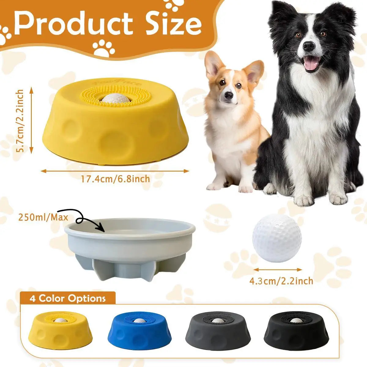 Interactive Dog Bowl, Slow Feeder Pet Licking Roller Ball to Improve Pacing and Oral Hygiene. 8 Suction Cups for No Mess and great Puppy Enrichment