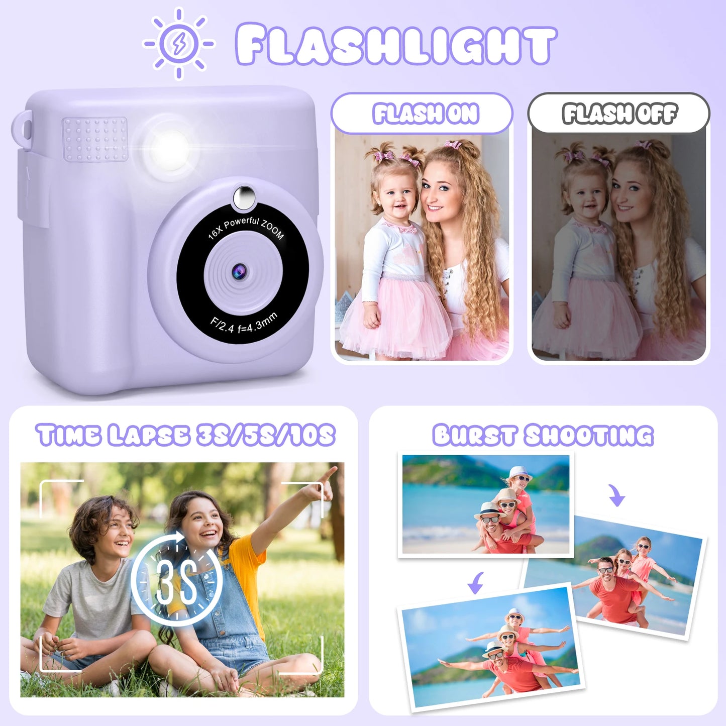Kids Digital Camera 1080P HD Instant Print Camera with 32GB Card Gift For Boys - Girls 5-12