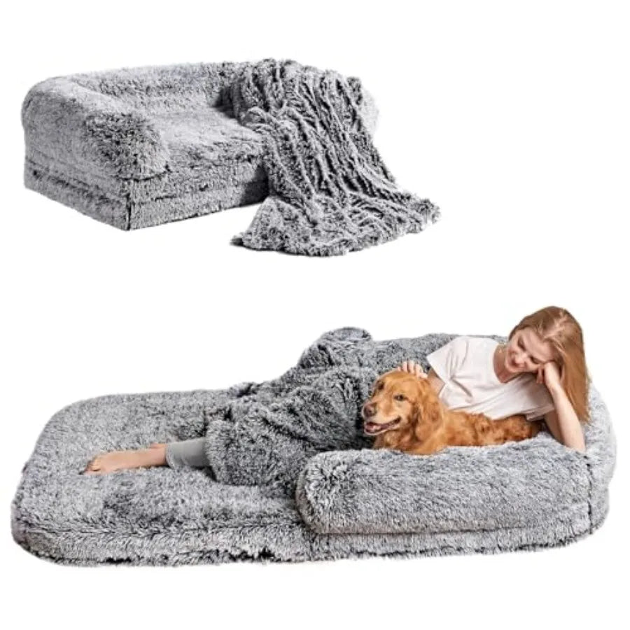 XXL Dog Bed, 54"x38"x7.5", Faux Fur Fluffy Pet Bed, Orthopedic Support and Calming for your best Pet Friend