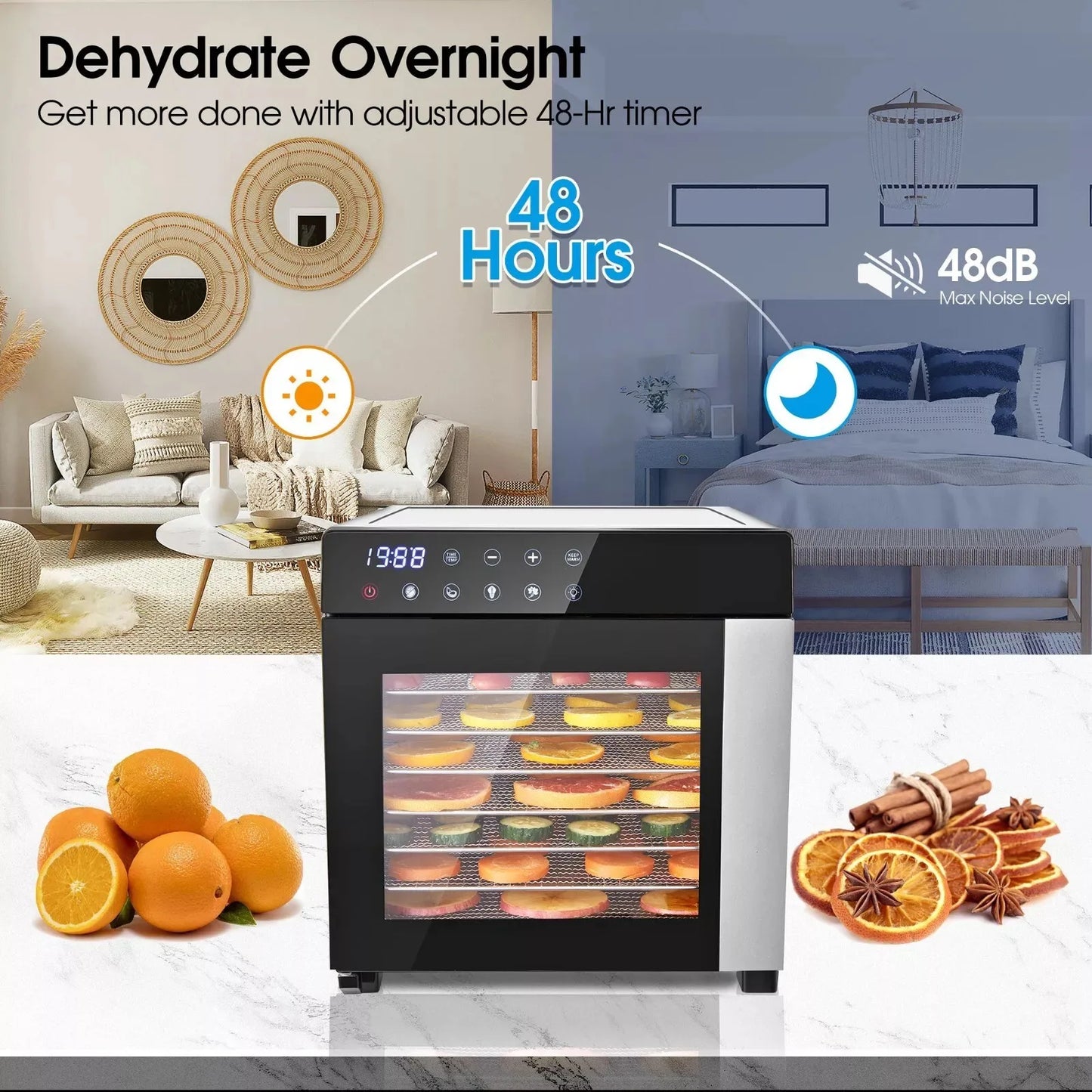 8-Tray Stainless Steel, 600W Dehydrator with 4 Presets & Digital Timer- for Jerky, Fruit, Herbs  and natural Pet Food Making. Dishwasher Safe, BPA Free Food Dehydrator