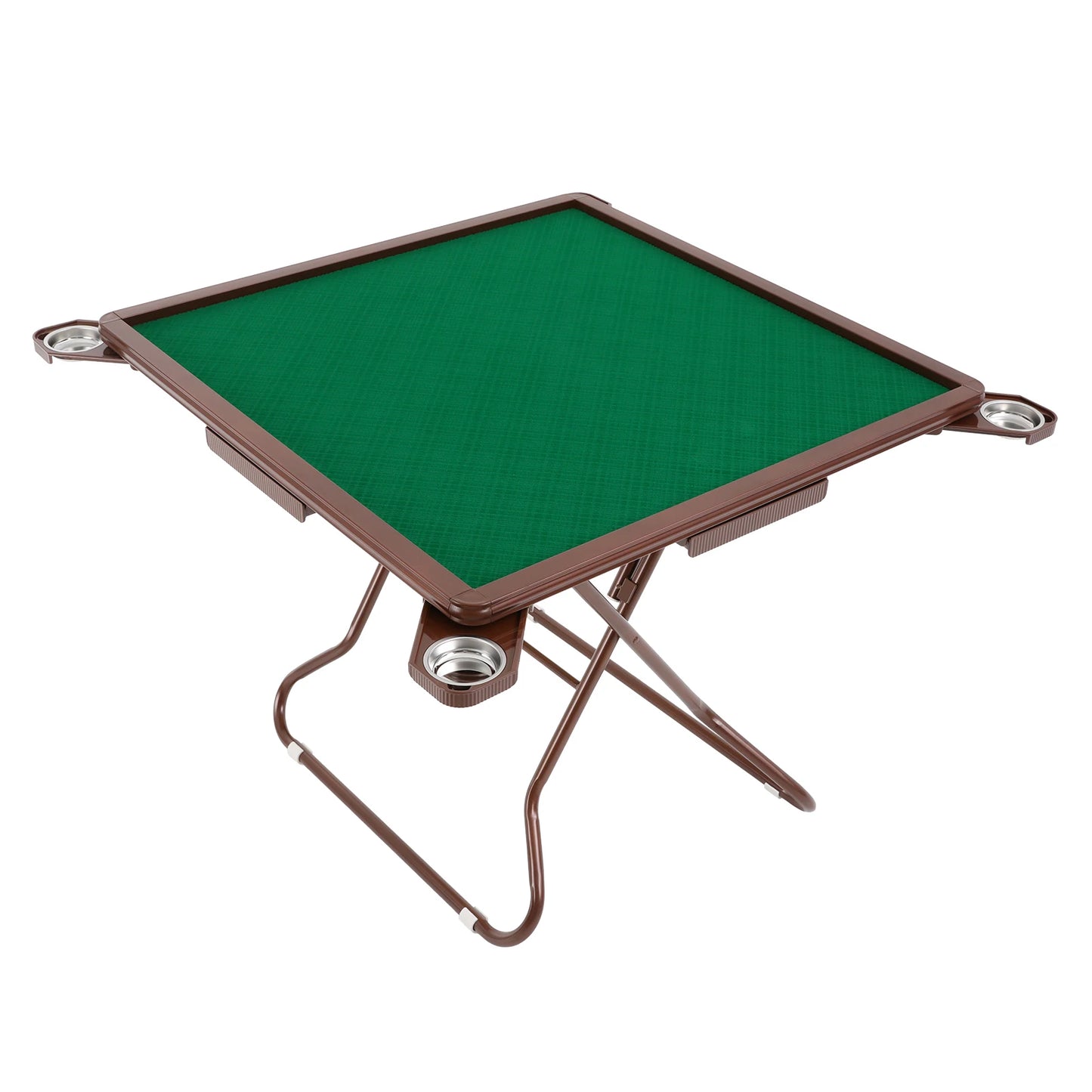 Foldable Square Mahjong Table- Wood Board Velvet Desktop with Plastic Steel Frame, Noise Reduction Anti-slip Table Leg, Rounded Safe Corners, Built-in 4 Cup Holders & 4 Hidden Storage Drawers. Raised Anti-slip Edge for games.