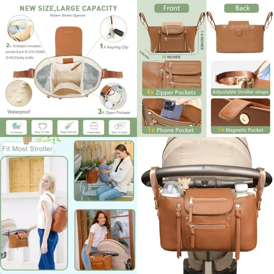 Universal Stroller Organizer with Insulated Cup Holder, Baby Storage Bag with Adjustable Straps, Fits all Strollers