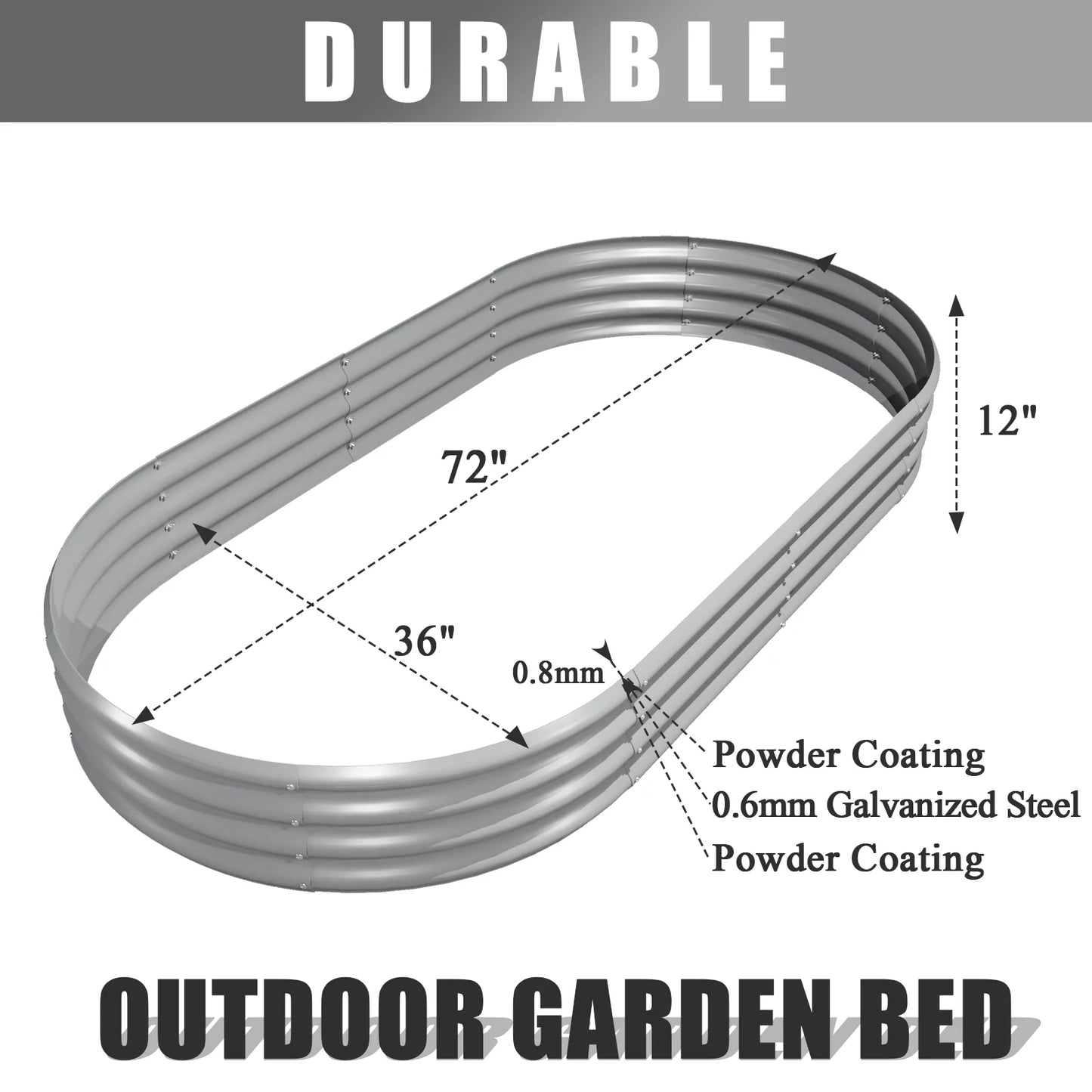 2 Pack 6x3x1FT Galvanized Raised Garden Bed Kit, Oval Metal Planter Box for Vegetables. Flowers, Herbs