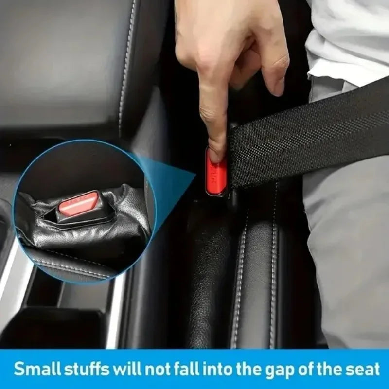 Travel "seat gap" bolster keeps your phone, keys, glasses, wallet from falling between car seats.