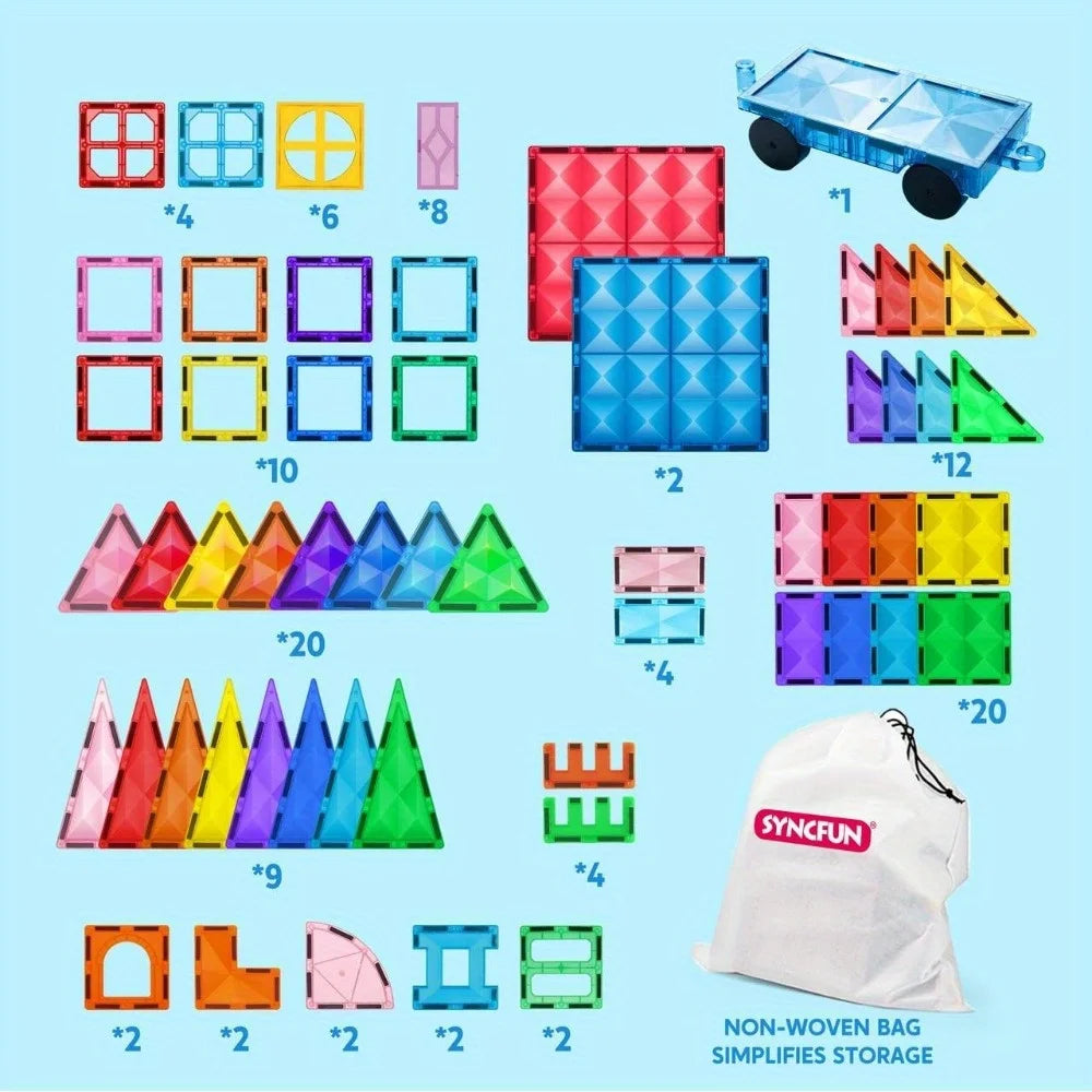 110/66/50 PCS Magnetic Building Tiles for 3D  Construction ages 3-7 for STEM Kids, Makes Great Birthday or Holiday Gift, too.