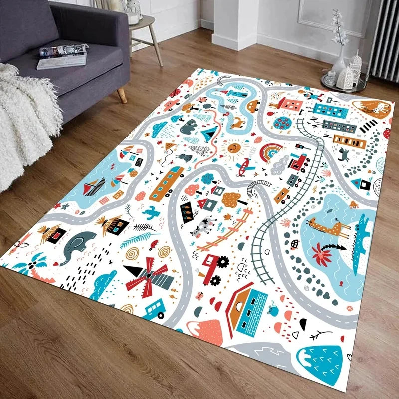 Kids Highway Play Mat, Non-Slip Rug for Playroom, Bedroom to encourage Imaginative Play.