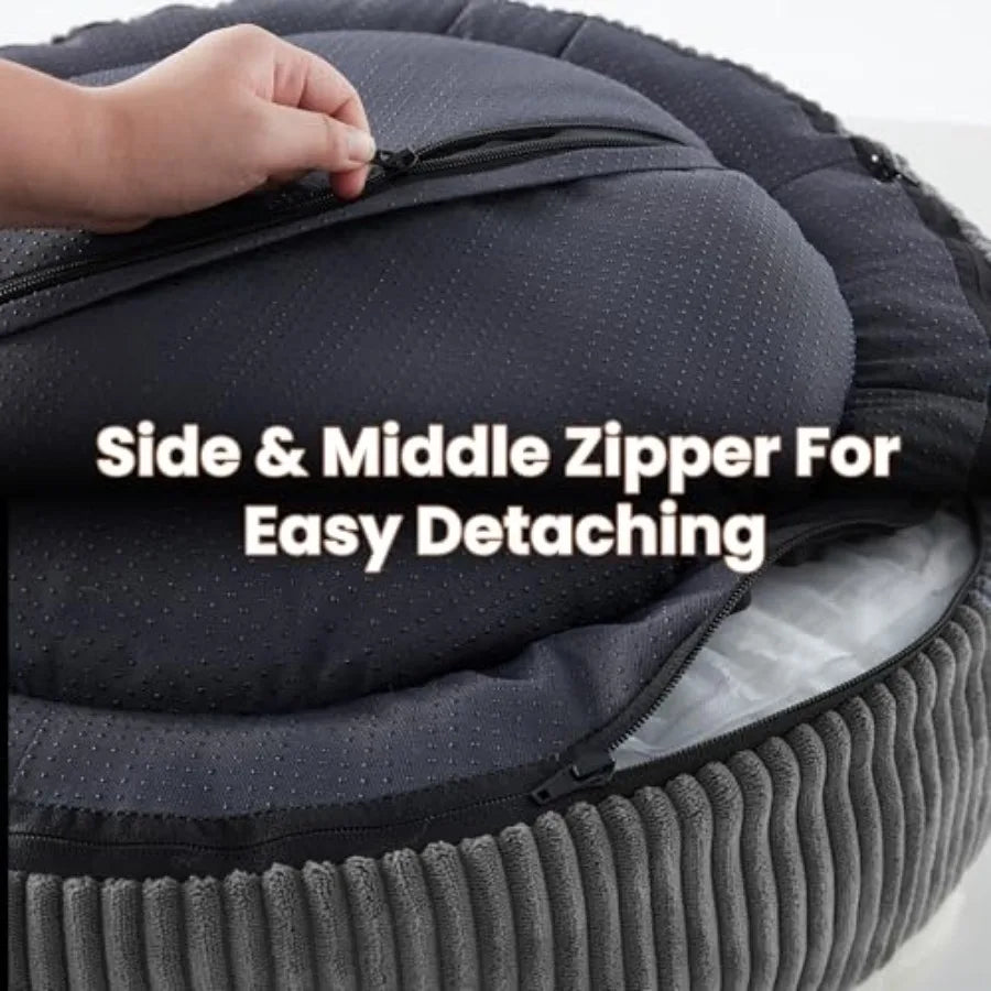 36 inches Donut Dog Bed for Large Dogs - Calming Round Pet Bed with Removable and Washable Cover, Plush Faux Fur and Corduroy