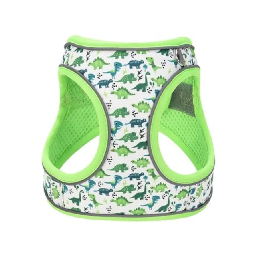 Step-In Dog Harness for No-Pull walks with cute Dinosaur Print and Leash