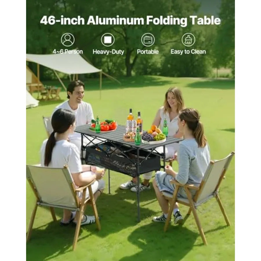 Folding Camping Table, Portable Roll Up Side Tables, Lightweight Aluminum Beach Table for Outdoor BBQ, Tailgating, Picnic, Travel