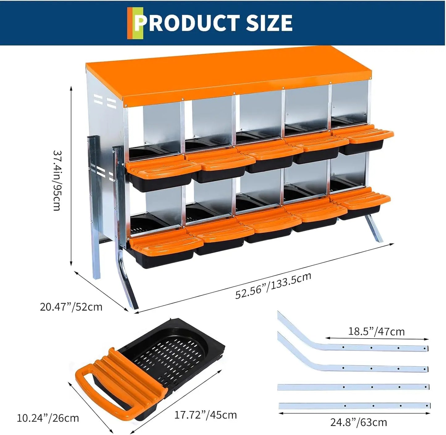 Chicken Nesting Box, Roll Away Design Hen Roosting Box for High-Volume Egg Collection Case with Metal Legs or Wall Mounting