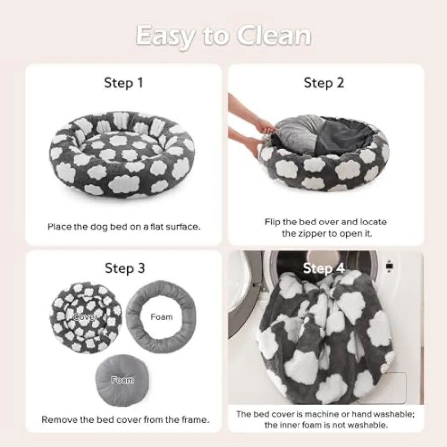 Donut Dog Bed Medium Size, Cute Round Calming Pet Bed with Removable Washable Cover, Orthopedic Cat Puppy Bed with Jacquard Sha