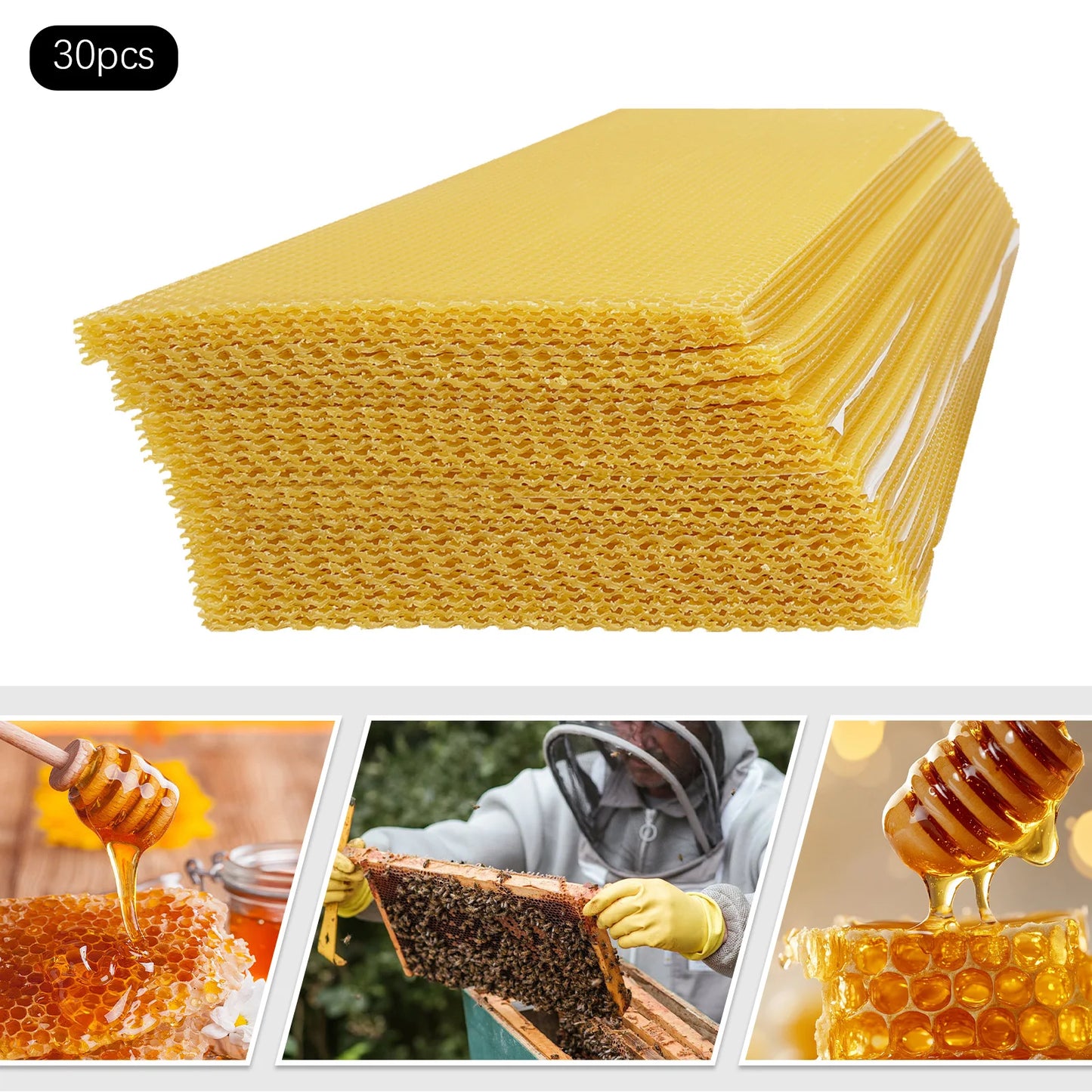 Natural Beeswax Hive Foundations 30 Pack For Beekeeping Starter Kit