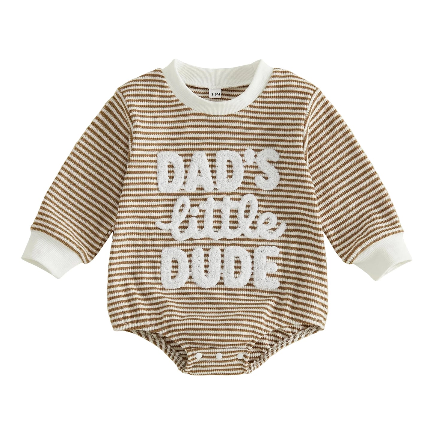 Round-Neck Embroidered Long Sleeve Romper.  Cute for Baby boys and Dads. Infant sizes.