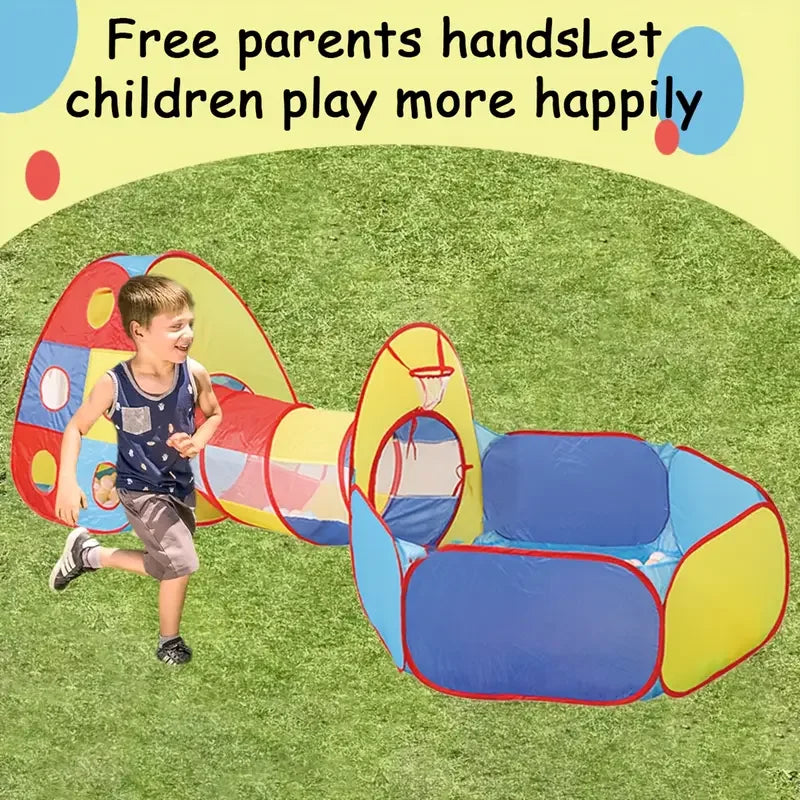 Tent Playhouse With Tunnel Ball Pit And Fence for Indoor/Outdoor Play