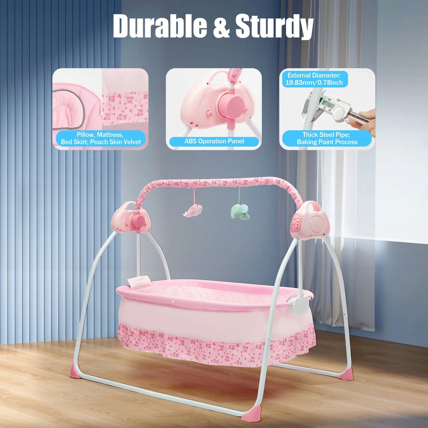 Cradle Swing For Baby with Auto Rocking, 5 Speeds, Bluetooth Music For Calming