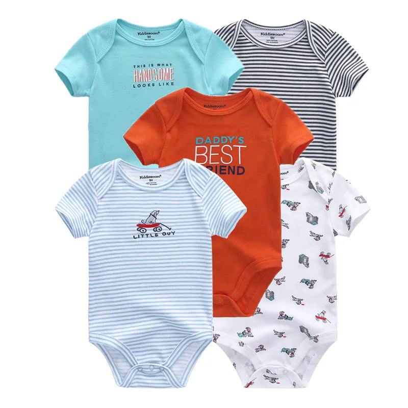 Summer 5 Piece Multicolor Infant "Onezies", 100% Cotton, keeping your baby cool in the summer.