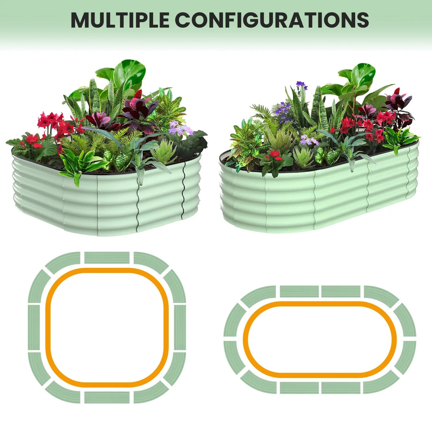 2-Pack Oval Galvanized Steel Raised Garden Bed with Open Base,  Safety Edge Metal Planter Box, Raised Beds for Vegetables, Flowers, Herbs