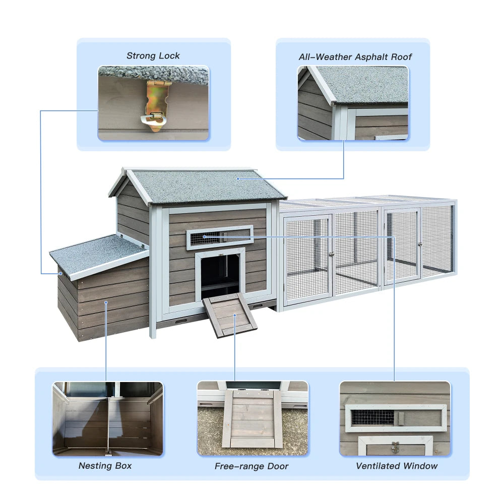 Wooden Chicken Coop Outdoor Hen House With Nesting Box And Leakproof Tray