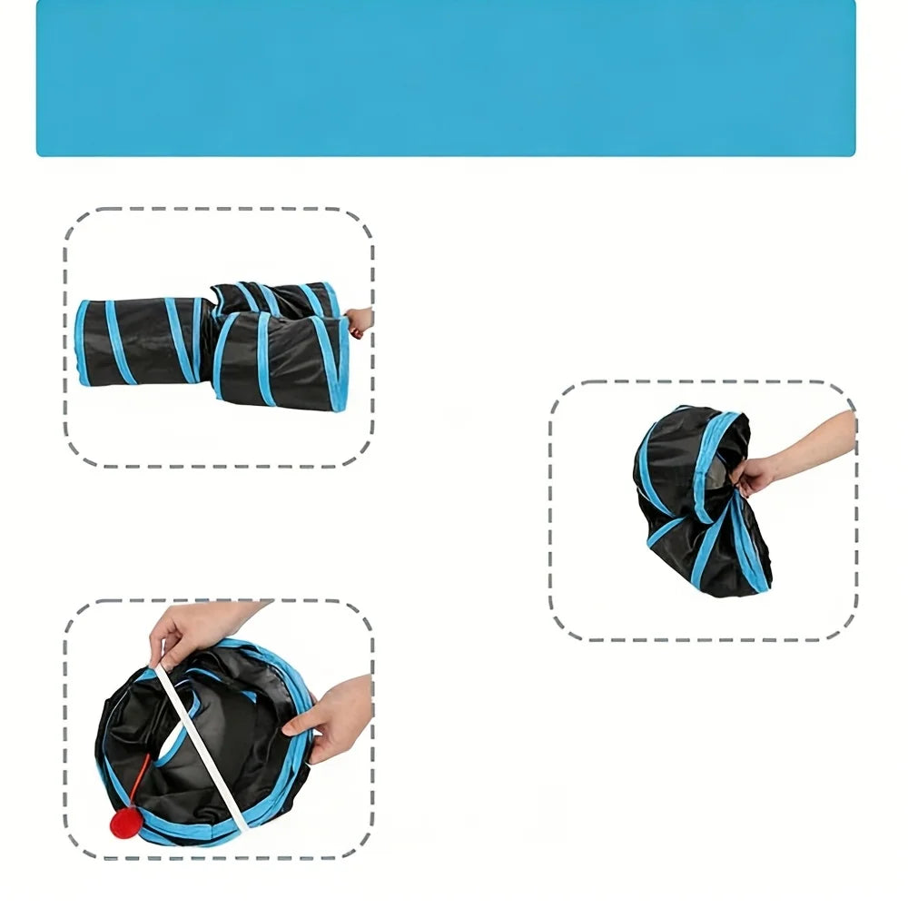2pcs Cat Toy Set, Including Tunnels and Teasing Sticks, with Ball Foldable 3-Way Tunnels, Portable Cat Tunnel Toy, Cat Interacti