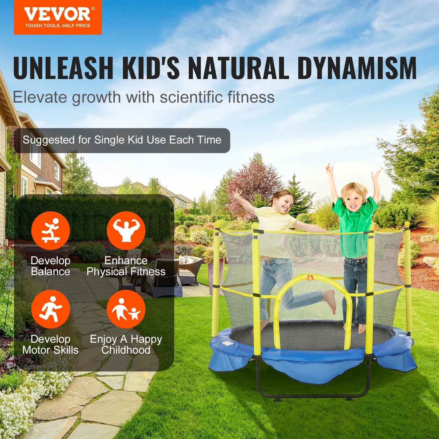 Trampoline With Safety Enclosure Net Indoor Outdoor For Kids