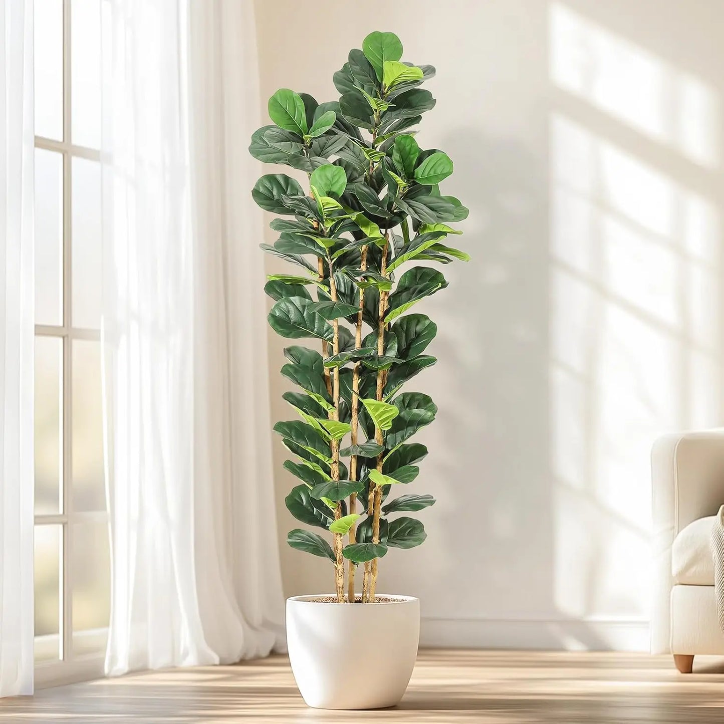 5/6/7 Ft  Artificial Fiddle Leaf Fig Tree with Decorative Pot Faux Trees, Beautiful Greenery for Enhancing the Home