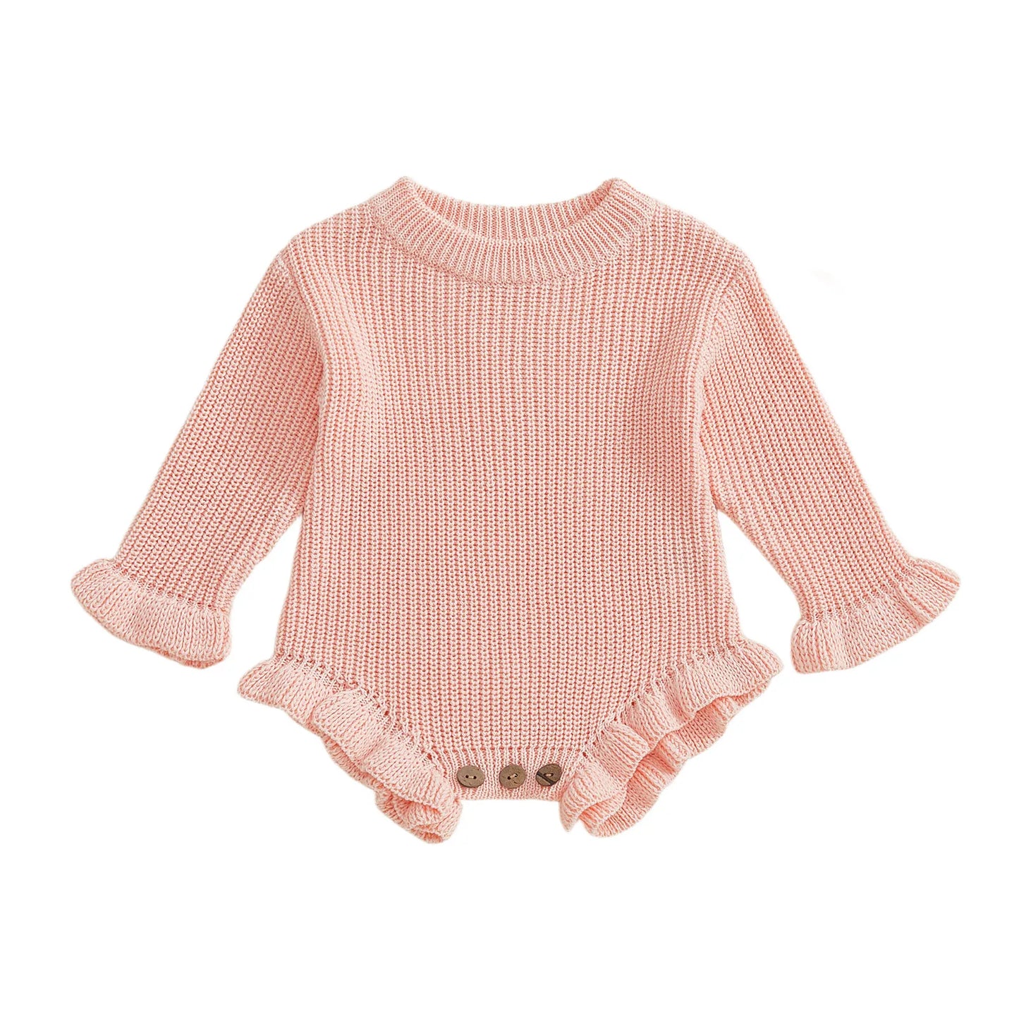 Infant Autumn Knitted Bodysuit With Ruffled Sleeves