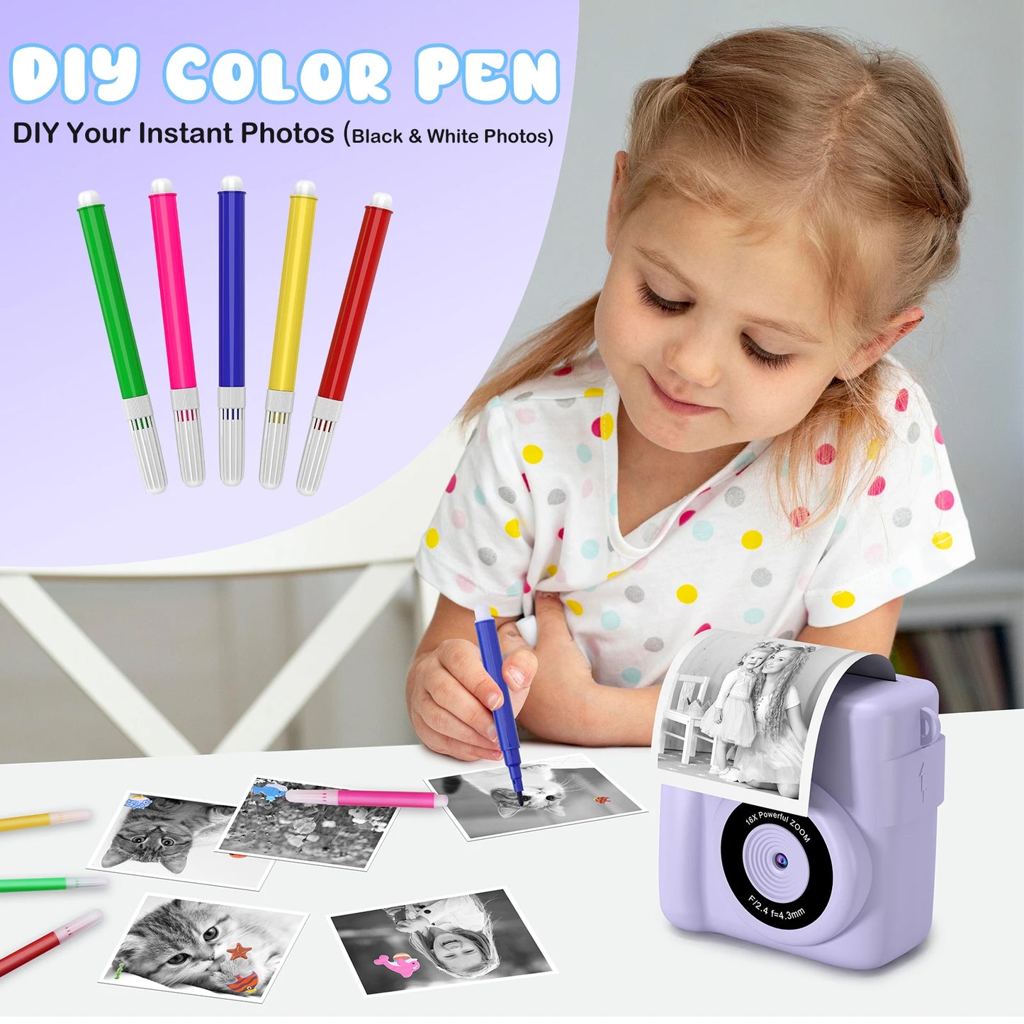 Kids Digital Camera 1080P HD Instant Print Camera with 32GB Card Gift For Boys - Girls 5-12