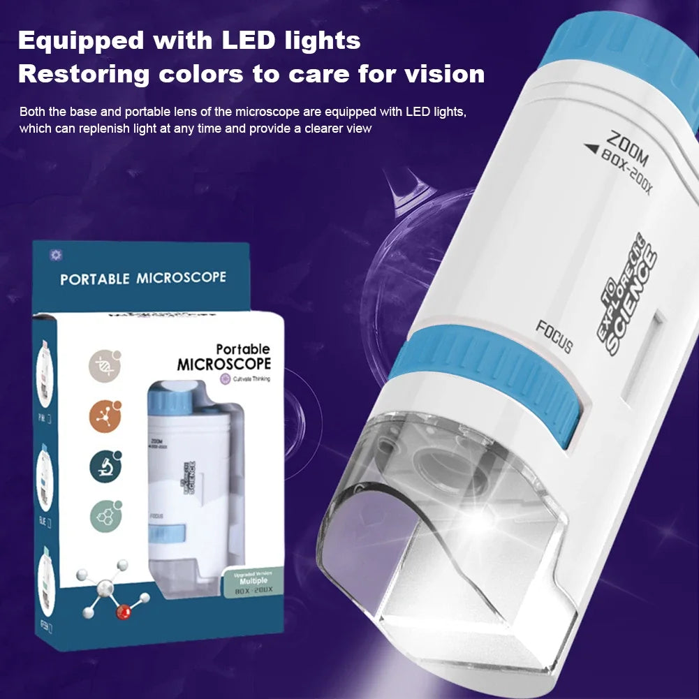 Handheld Microscope Kit With LED Light For Learning in the Great Outdoors, uses batteries for best hands-on discovery