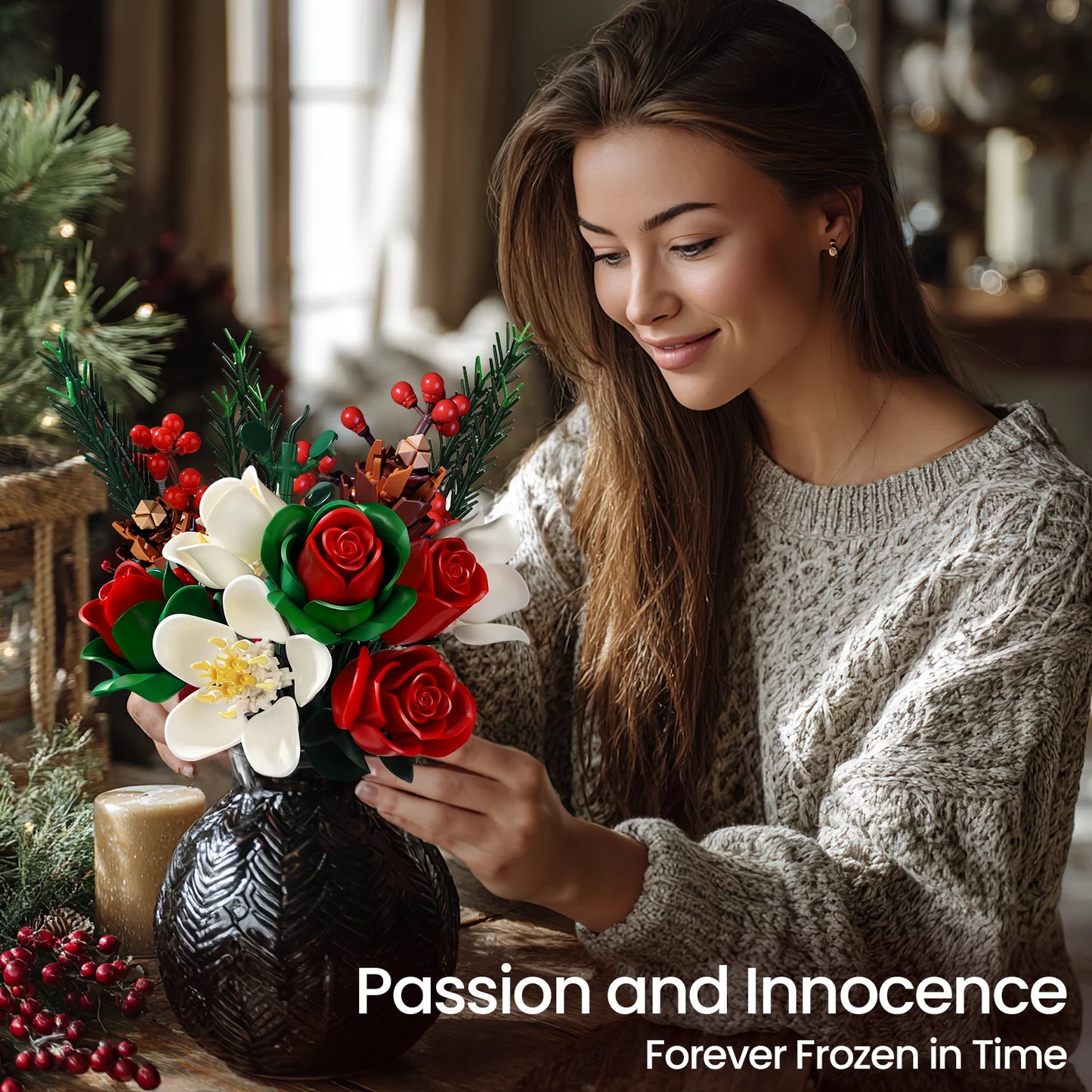 Beautiful Roses Bouquet Building Set for those who enjoy Crafting, Artificial Botanical Home Decor. Creative Gifts for Family Craft Time, any Creative Children to Adults. Special Gift for pre-teens to adults.