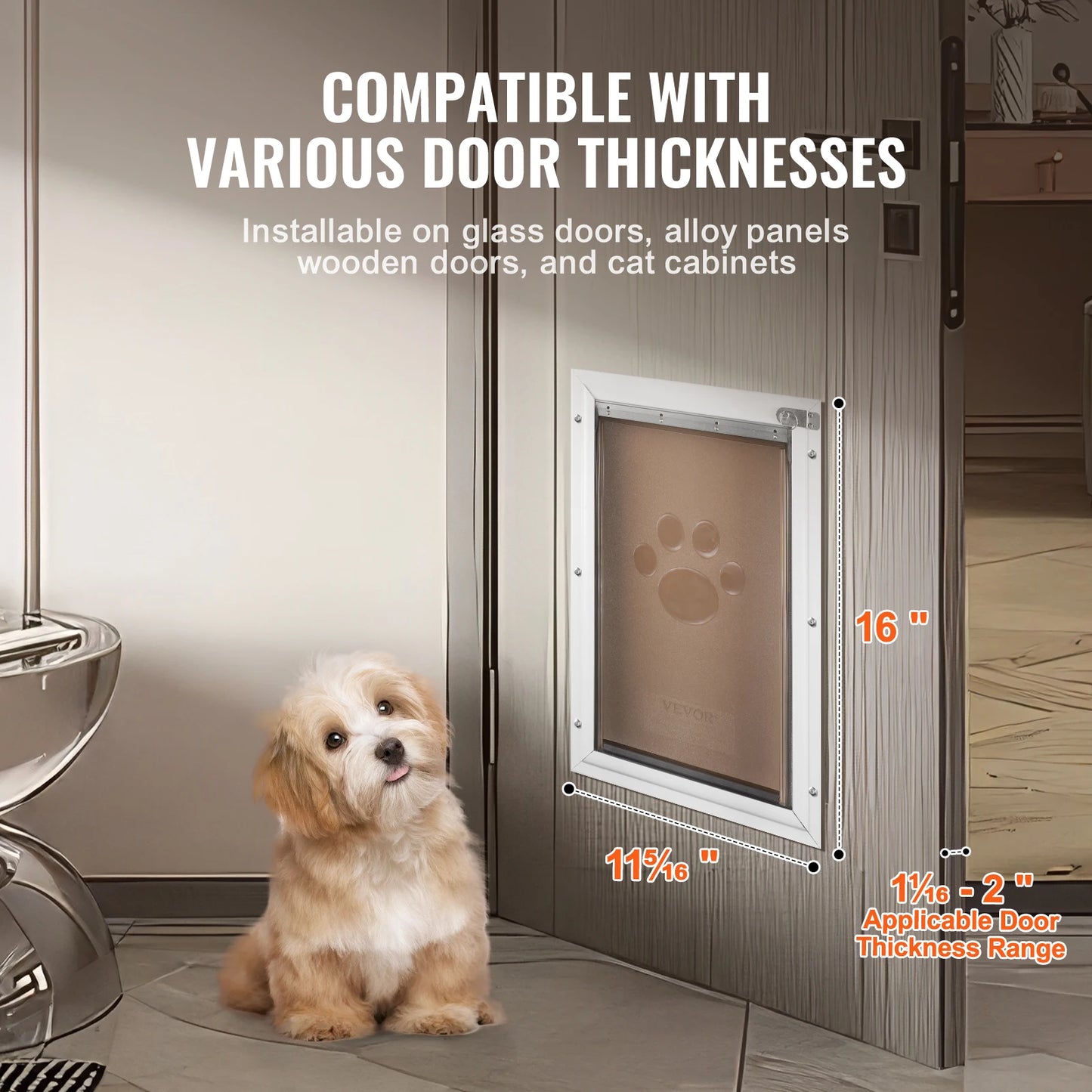 Pet Door Aluminum Frame with Lock and Flap System, Weatherproof Doggy Door Easy to Install in Interior or Exterior Doors
