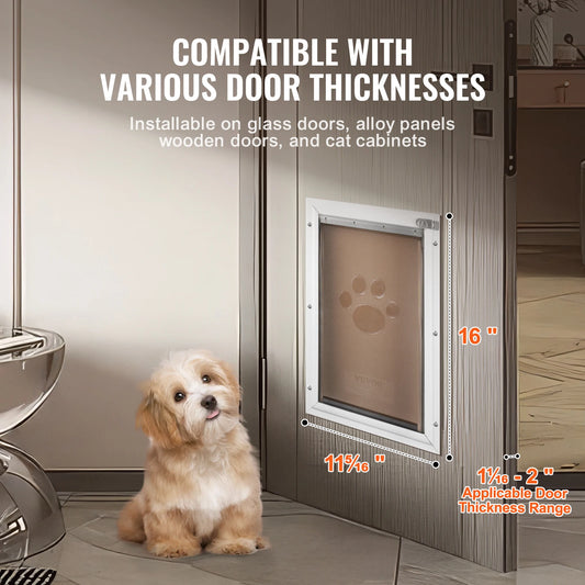Pet Door Aluminum Frame with Lock and Flap System, Weatherproof Doggy Door Easy to Install in Interior or Exterior Doors