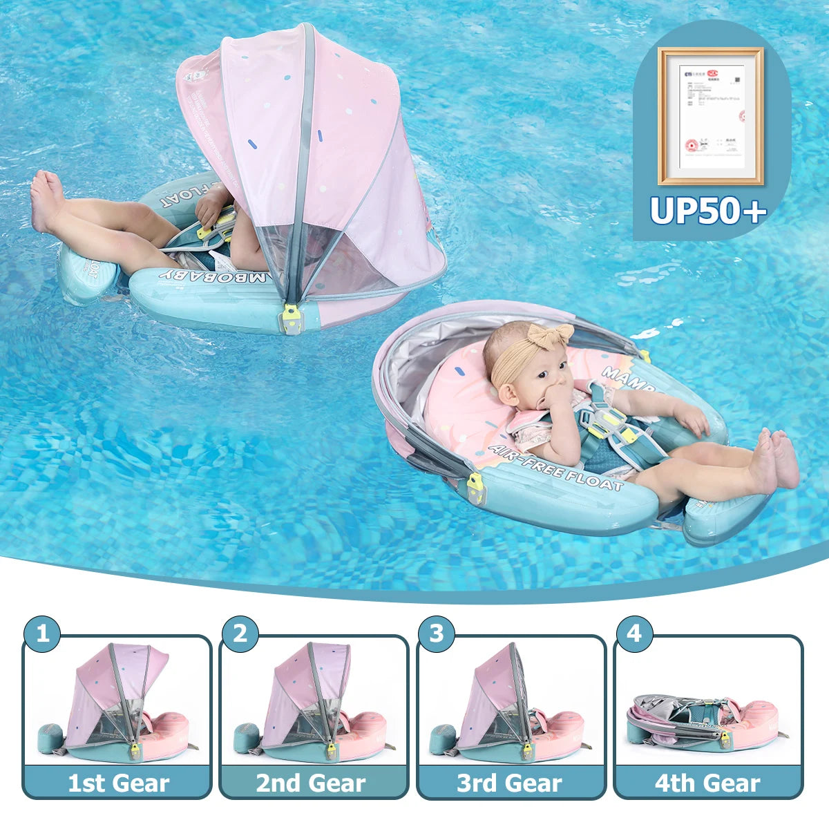 Mambobaby Infant Pool Float With Canopy And Safety Harness