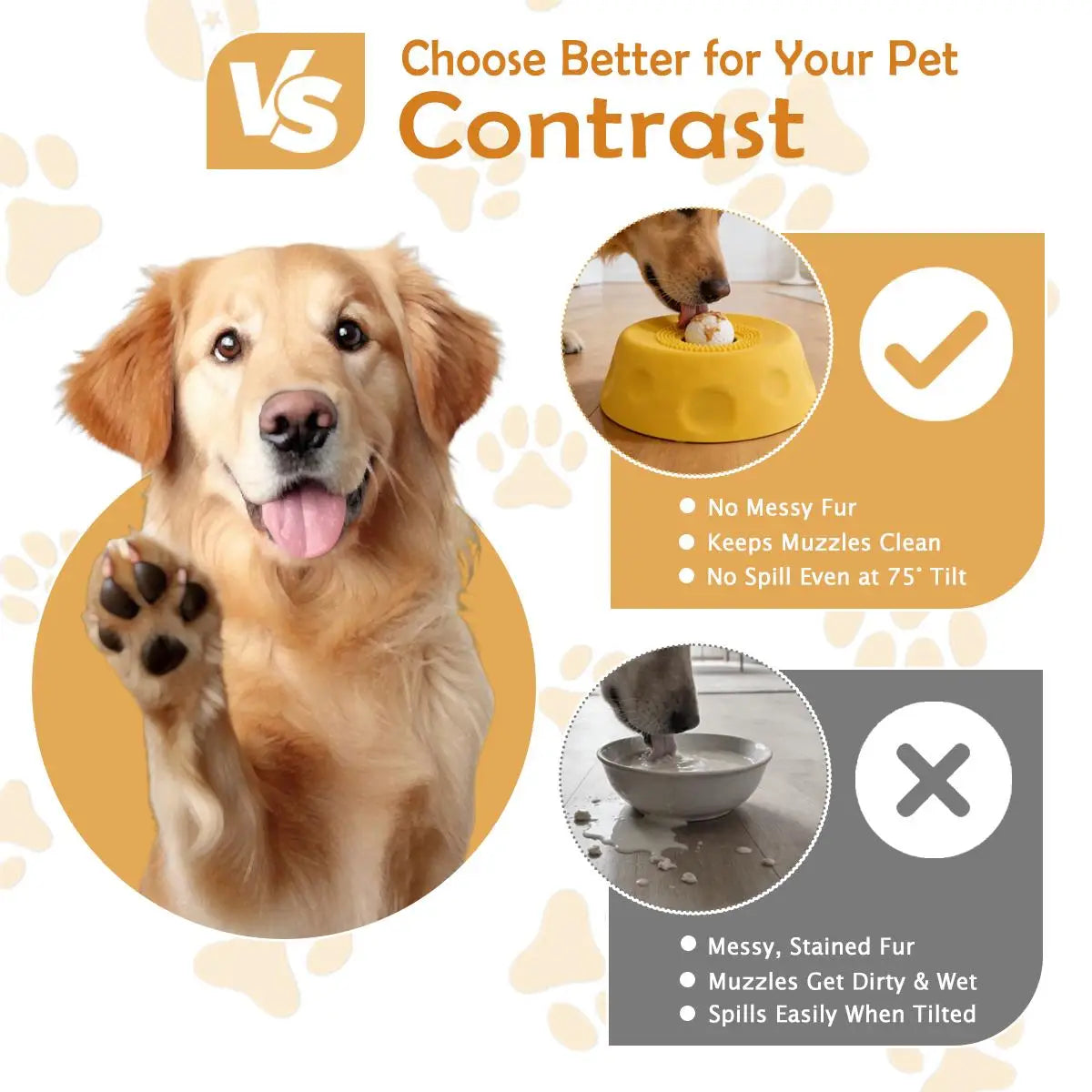 Interactive Dog Bowl, Slow Feeder Pet Licking Roller Ball to Improve Pacing and Oral Hygiene. 8 Suction Cups for No Mess and great Puppy Enrichment
