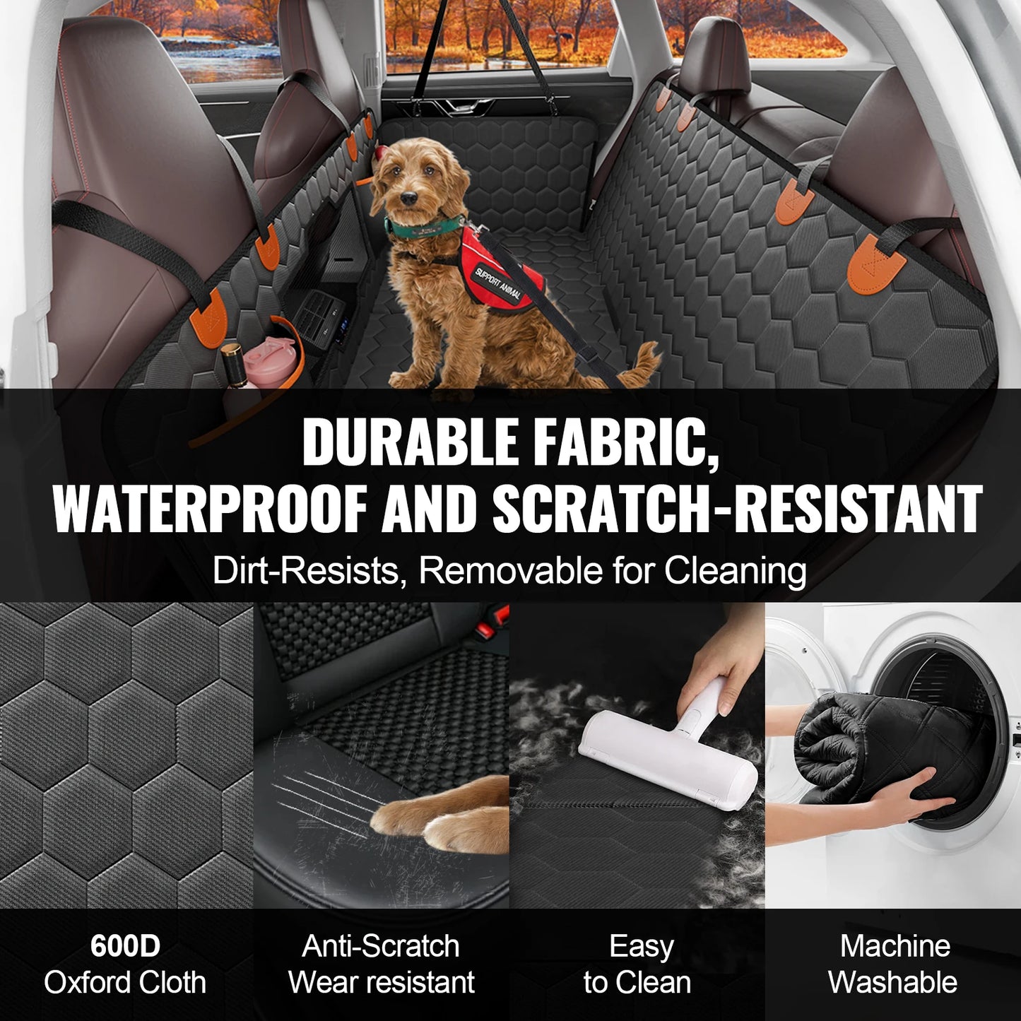 Dog Car Seat Cover for Back Seat Bed with Mesh Window and Storage Pocket, Supports 350lbs, Dog Hammock