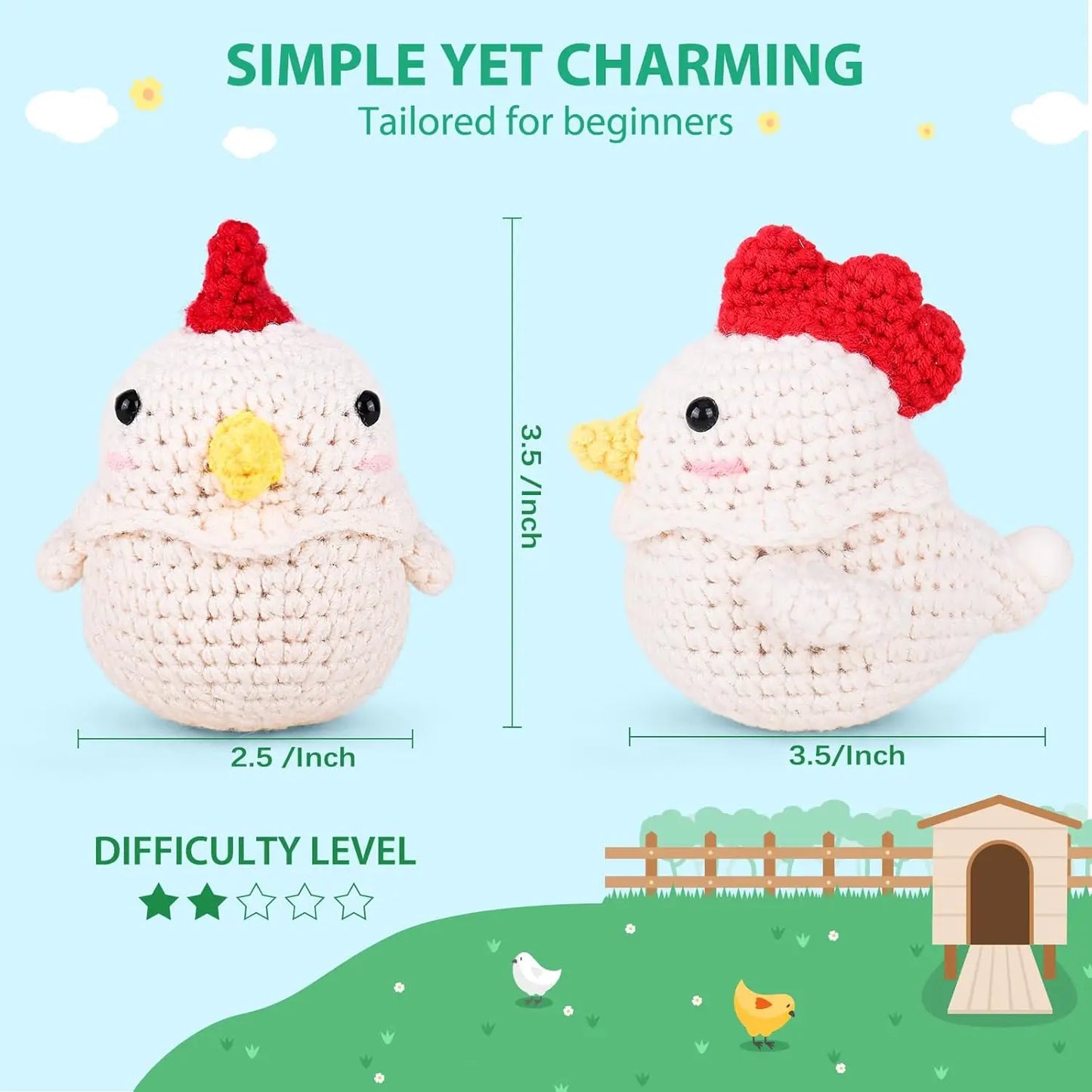 Beginner Crochet Kit with Video Tutorials, Squeeze Bubble chicken,  Craft set for Adults & Kids