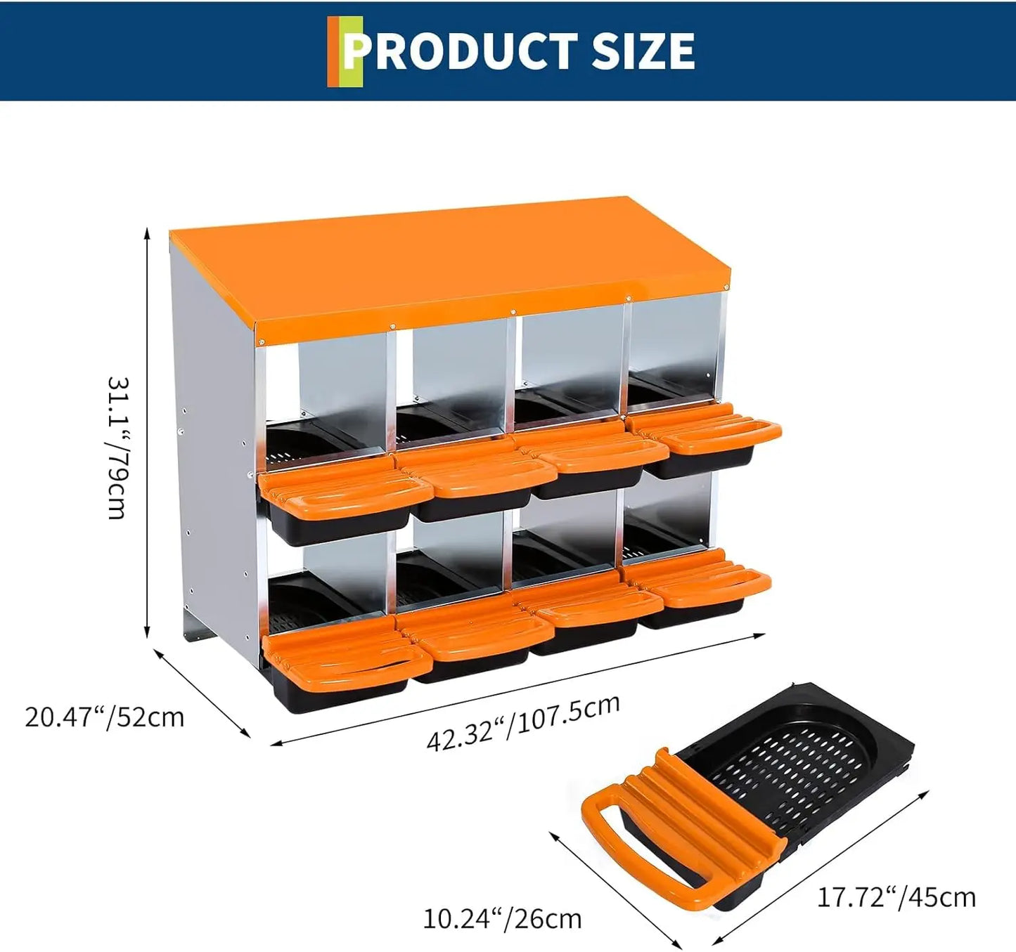 Chicken Nesting Box, Roll Away Design Hen Roosting Box for High-Volume Egg Collection Case with Metal Legs or Wall Mounting